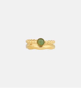Bague 2 rangs en acier inoxydable et pierre d'Aventurine - Balaboosté - Vert