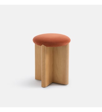 Tabouret, en plaqué chêne et tissu velours - La Redoute Interieurs - Chêne