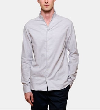 Chemise en flanelle gris col officier coupe droite - Atelier Privé - Gris