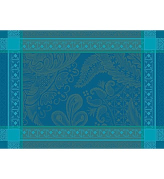 Set pur coton antitache motif jacquard bleu Isaphire emeraude - Garnier Thiebaut - Émeraude