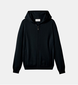 Sweat droit zippé à capuche en cachemire  - Bompard - Noir foncé