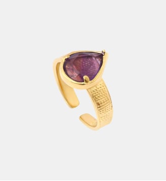 Bague ajustable   doré à l'or fin - Bysance - Satellite - Violet