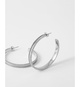 Boucles d'oreilles créoles Wednesday Argent blanc - Flowers for Zoe - Gris