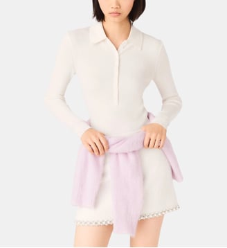 Pull cotelé à col polo - Maje - Écru