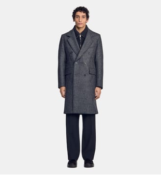 Manteau croisé en laine vierge - Sandro - Gris chine