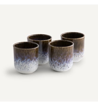 Lot de 4 tasses en grès émaillé - AM.PM - Bleu et marron et blanc