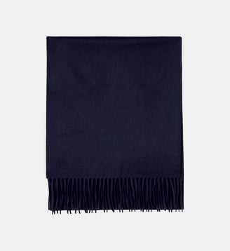 Echarpe à franges en cachemire    - Bompard - Bleu marine chiné