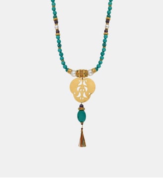 Collier sautoir   doré à l'or fin - Tiki - Satellite - Bleu turquoise