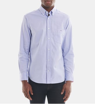 Chemise droite en coton oxford et détails contrastants - Eden Park - Bleu clair