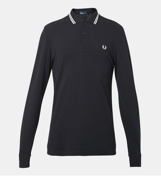 Polo droit coton piqué manches longues - Fred Perry - Noir
