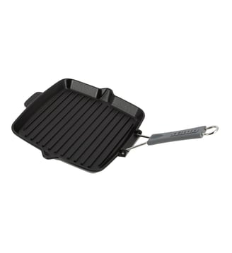 Grill carré en fonte manche rétractable - 24 cm - Staub - Noir