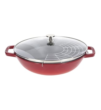 Wok cerise en fonte 30 cm et couvercle - Staub - Noir