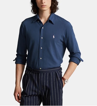 Chemise droite maille mesh coton - Polo Ralph Lauren - Bleu marine clair
