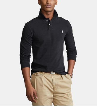 Polo slim coton piqué manches longues - Polo Ralph Lauren - Gris foncé