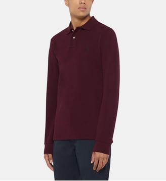 Polo slim coton piqué manches longues - Polo Ralph Lauren - Lie de vin