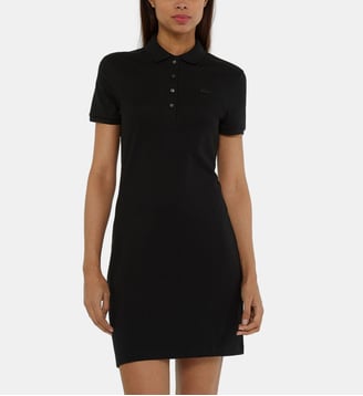 Robe polo slim courte coton piqué stretch - Lacoste - Noir