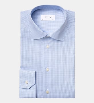 Chemise ajustée Contemporary Fit à carreaux en coton - Eton - Bleu ciel