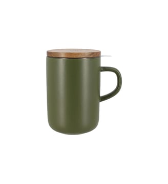 Tisanière en grès vert avec couvercle bois - Ogo Living - Kaki