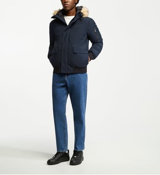 Blouson Keyburn court rembourré capuche effet fourrure - Schott - Bleu marine