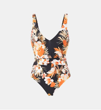 Maillot de bain 1 pièce fleurs nylon recyclé mélangé - Seafolly - Noir et orange