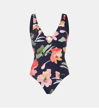 Maillot de bain 1 pièce Deep V fleuri - Seafolly - Bleu marine