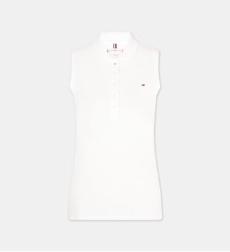 Polo sans manches slim coton piqué - Tommy Hilfiger - Blanc