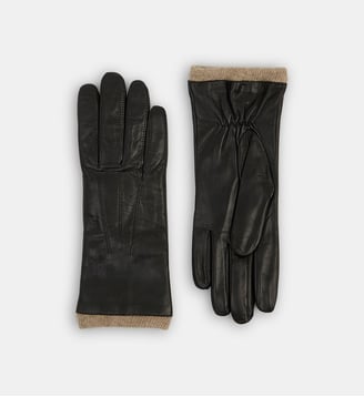 Gants Clubby cuir doublure cachemire - Galeries Lafayette - Noir