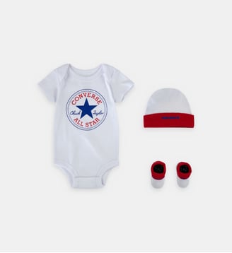 Coffret 3 pièces body bonnet et chaussettes signature coton jersey - Converse - Blanc et rouge