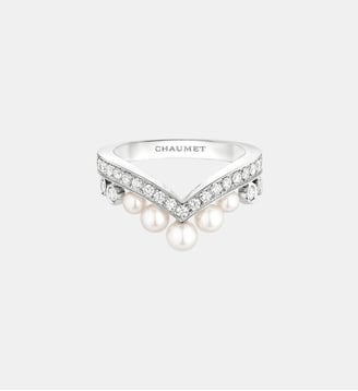 Bague en or blanc perle et diamants - Chaumet - Argent