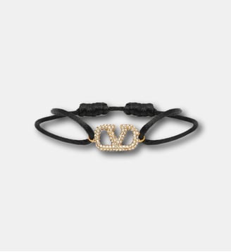 Bracelet VLogo Signature en coton et cristaux Swarovski® - Valentino Garavani - Noir