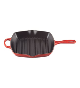 Poêle à griller carrée en fonte émaillée cerise 26 cm - Le Creuset - Rouge