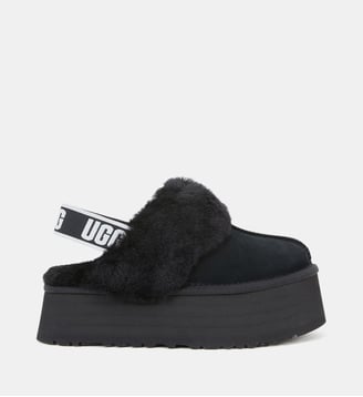 Chaussons mules plateformes Funkette en peau et laine - Ugg - Noir