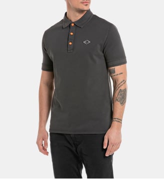 Polo droit coton piqué effet délavé - Replay - Noir