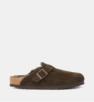 Mules étroites Boston VL Shearling suède - Birkenstock - Marron