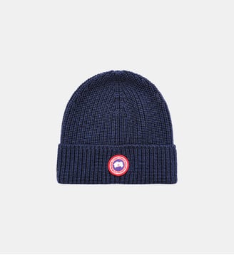 Bonnet laine revers écusson signature - Canada Goose - Bleu marine
