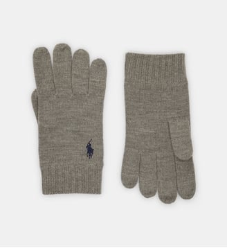 Gants côtelés logo brodé laine - Polo Ralph Lauren - Gris clair