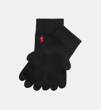 Gants côtelés unis PP - Polo Ralph Lauren - Noir
