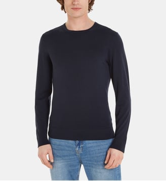 Pull droit monogramme en laine merinos - Calvin Klein - Bleu nuit
