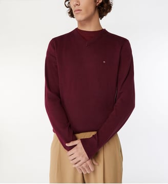 Pull droit logo coton pima et cachemire - Tommy Hilfiger - Bordeaux