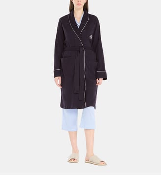 Peignoir mi-long logo brodé coton - Lauren Ralph Lauren - Bleu marine