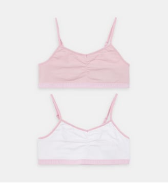 Lot de 2 bralettes coton stretch signature - Polo Ralph Lauren - Rose et blanc