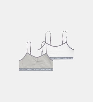 Lot de 2 bralettes coton stretch signature - Polo Ralph Lauren - Gris et blanc