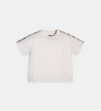 T-shirt droit en coton à bandes contrastantes - Guess - Blanc