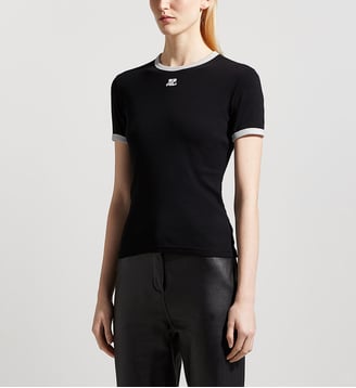 T-shirt droit Bumpy logo coton - Courrèges - Noir et blanc