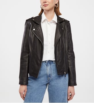 Blouson biker Leonardo ajusté cuir - Galeries Lafayette - Noir