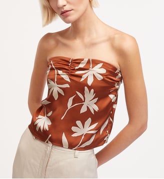 Crop top Stephanie imprimé floral soie - Anine Bing - Terre brûlée