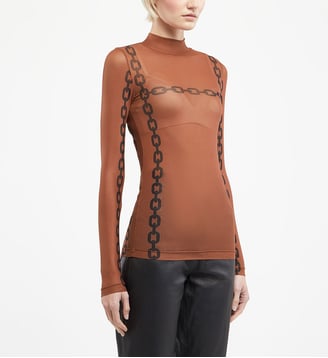 T-shirt slim mesh manches longues - Galeries Lafayette - Marron clair
