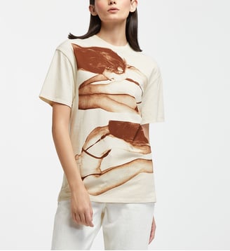 T-shirt droit à imprimé coton biologique - Galeries Lafayette - Écru