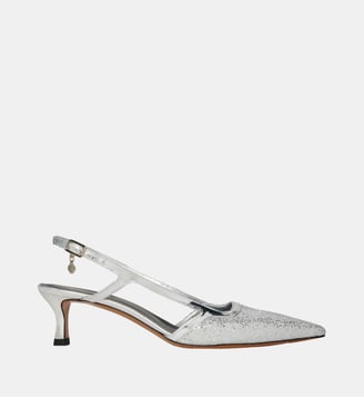 Escarpins sling-back en cuir effet pailleté - Maje - Argent