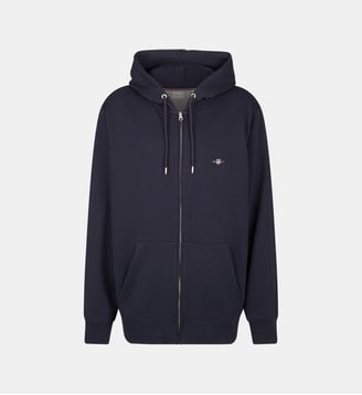 Hoodie zippé logo brodé coton mélangé - Gant - Bleu marine